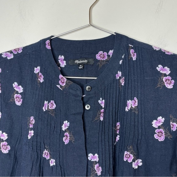 MADEWELL Pintuck Popover Shirt in Pansy Bouquet Floral Peasant Blouse 3/4 Sleeve - Picture 3 of 9
